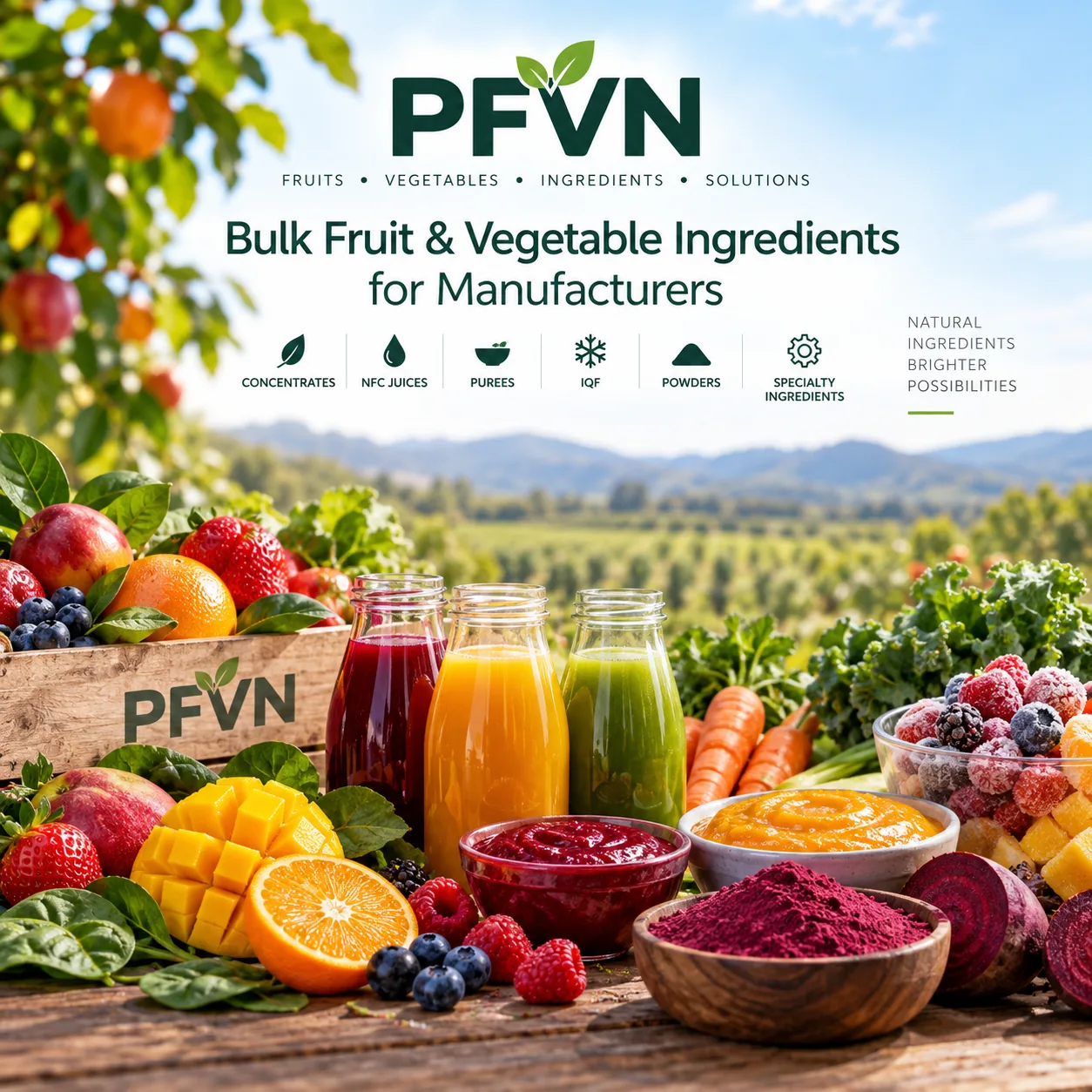 Fruit and vegetable ingredients for industrial food manufacturing