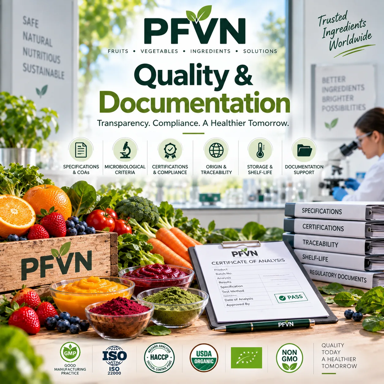 Quality documentation for bulk fruit and vegetable ingredients