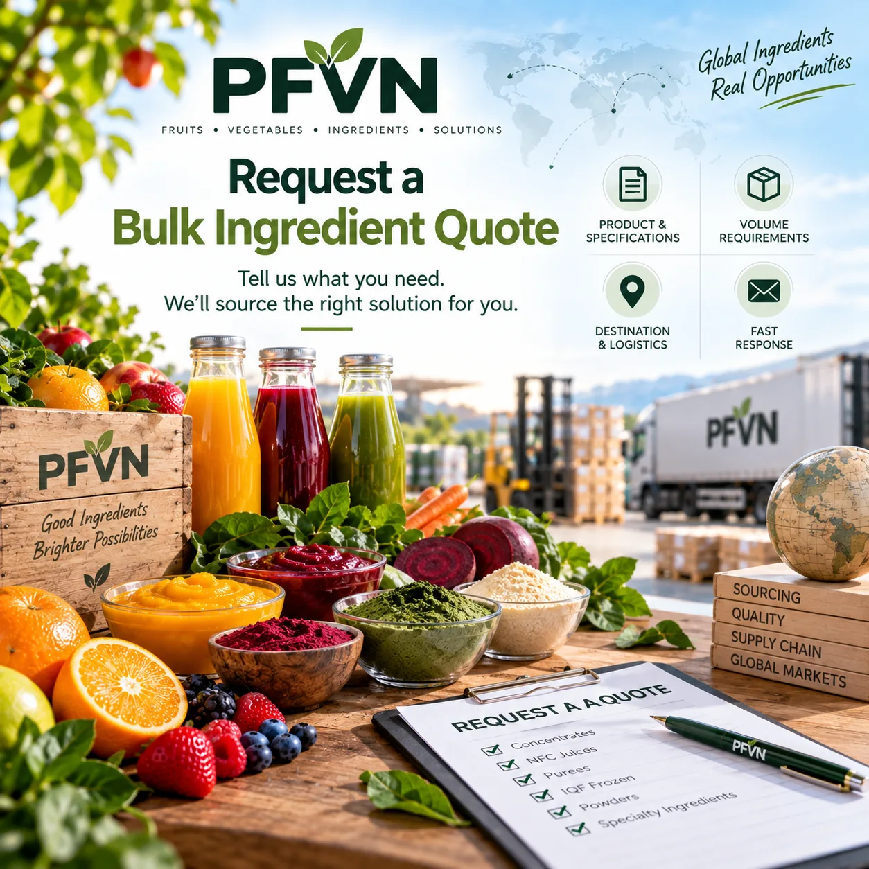 Request a quote for bulk fruit and vegetable ingredients