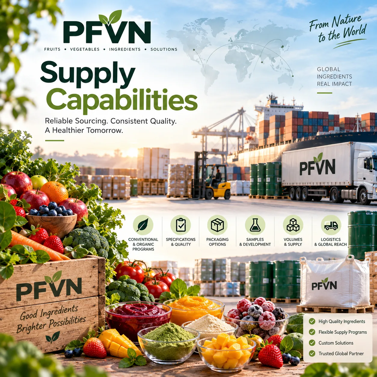 Bulk fruit and vegetable ingredient supply and logistics